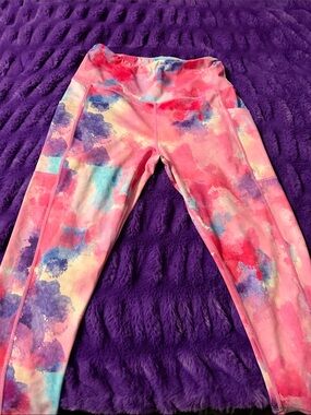 Women’s Tie-Dye (cotton candy) Pink High-Waist Active Leggings with Side Pockets
